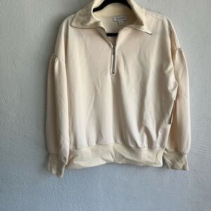 Calligraphie Woman Zip Pullover Cream Sweatshirt,Size Large